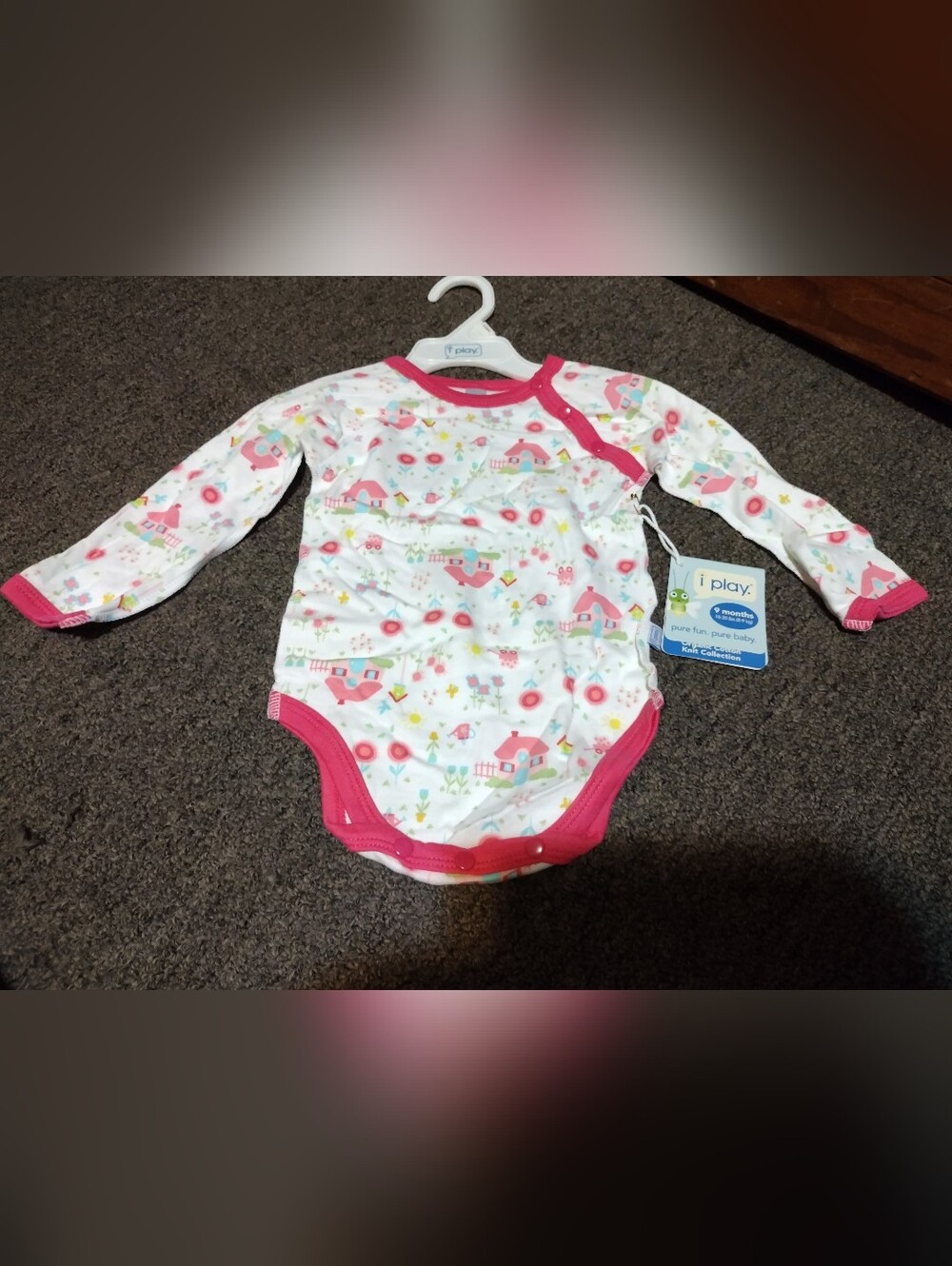 i play. White Floral Print One-Piece with Pink Trim Size 9M (18-20 LBS)